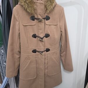 Jessica Tan Toggle Coat with Faux Fur Collar